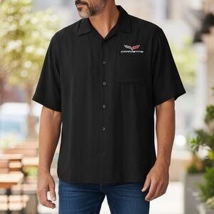 Corvette Button Up Shirt Men’s XL Black Embroidered Logo Bowling Style